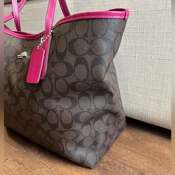 Coach City Tote Bag In Signature Canvas, #5696 magenta brown shoulder bag purse - Picture 4 of 8